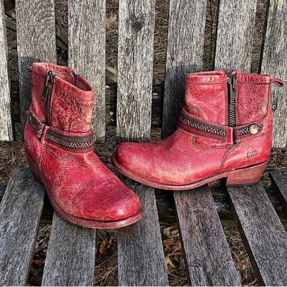 BED STU Boots TRIPLE FLAT Rare Color RED LUX Artisan Made Leather Zip Size 8